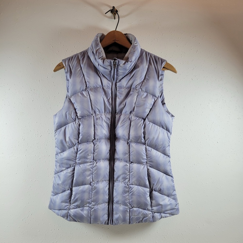 Eddie Bauer Puffer Vest‎ Womens S Purple Excellent EB650 Down Plaid Full Zip